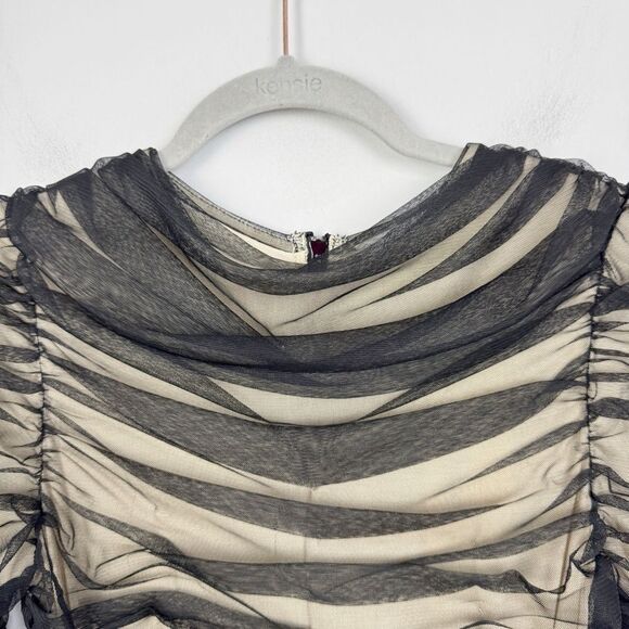 BYRON LARS BEAUTY MARK | Black & Nude Ruched 3/4 Sleeve Top Women’s Size X-Small - Picture 3 of 9